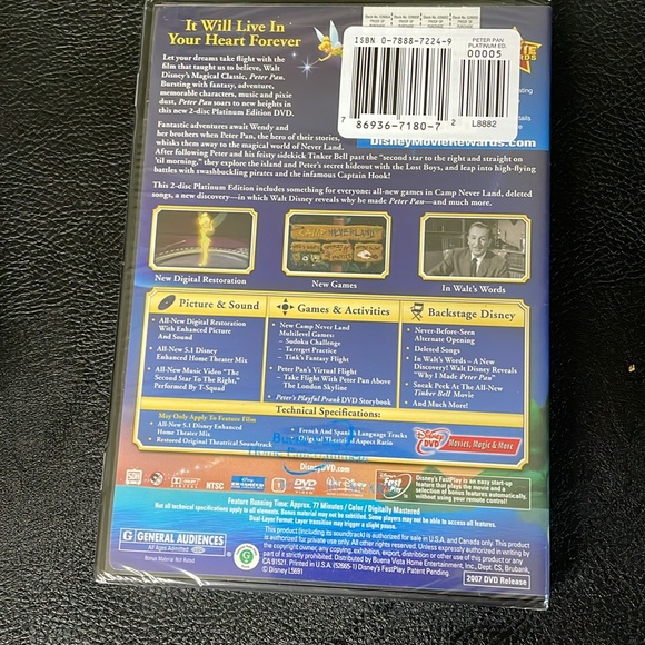 New Unopened Peter Pan DVD Platinum Edition 2007 - Picture 2 of 12